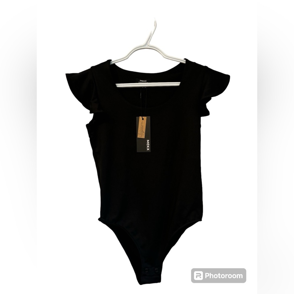 Mexx black bodysuit black ruffle sleeves size XS